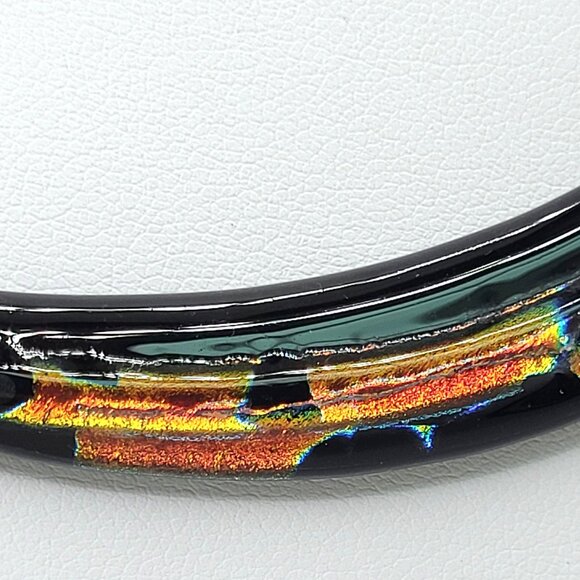 Curved Dichroic Fused Glass Pendant Gauze Double Strand Necklace 17" Signed TB - Picture 3 of 12